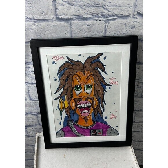 Alien Art Work Weird Creations Original Marker Drawing Signed Matted Framed - Picture 2 of 11